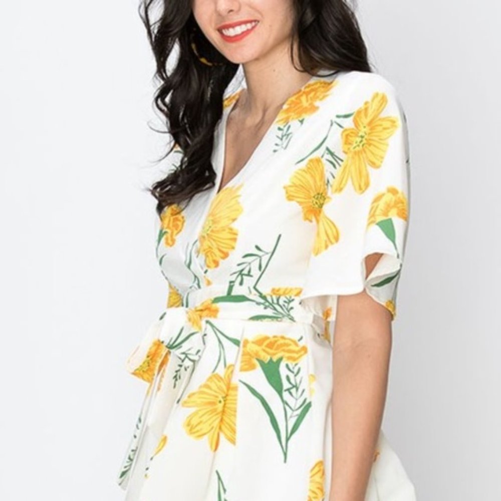 WALKIN' on Sunshine Floral Romper - Yellow - Picture 3 of 4